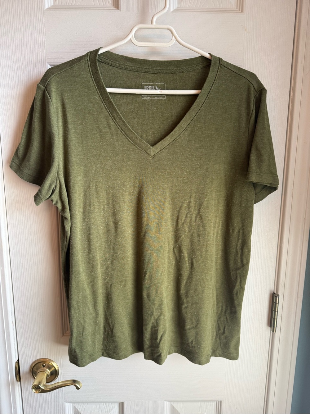 Eddie Bauer Olive Green V-Neck Short Sleeve Tee